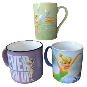 Lot of 3 Tinker-Bell 2 Sided Coffee Cups (1) 3D Disney’s Peter Pan Tink Soup Mug